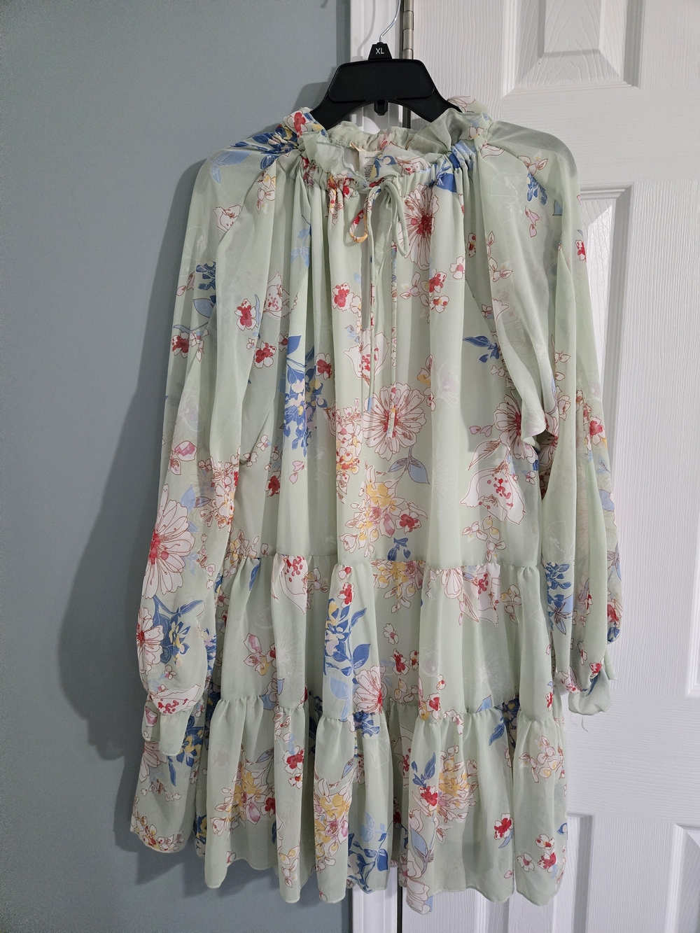 Altar'd State Mint Green Floral Tiered Long Sleeve Dress Size M